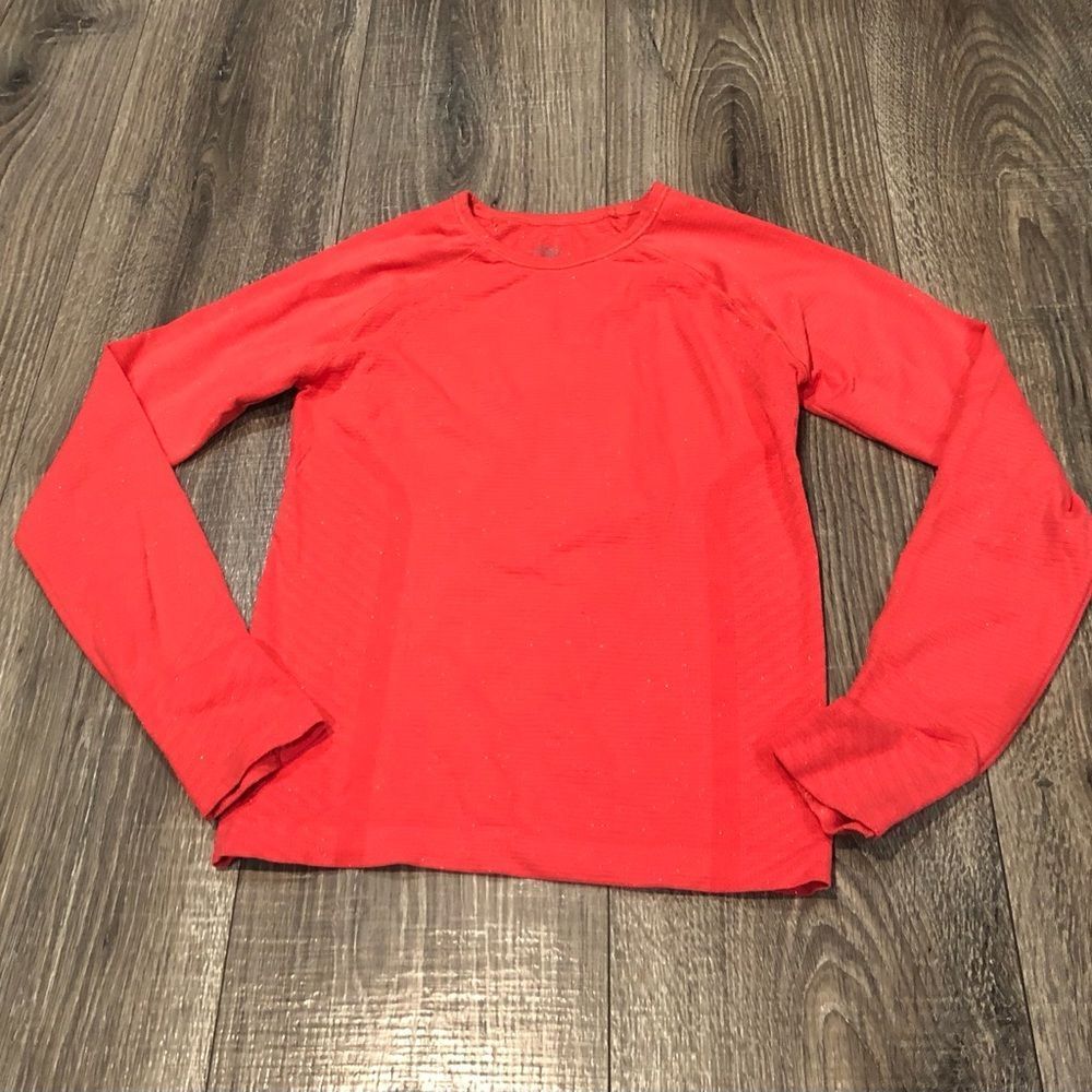 Athleta GIRL Compression Long Sleeve Tee Size 8-10 Kids Top in Bright Coral